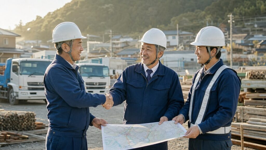 地場建設会社の地域信用と協力会社とのネットワークを表すコラム画像