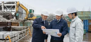 解体工事会社とリサイクル企業のM&Aと資源循環を表す様子