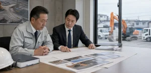 建設会社の企業価値評価を行う経営者と専門家