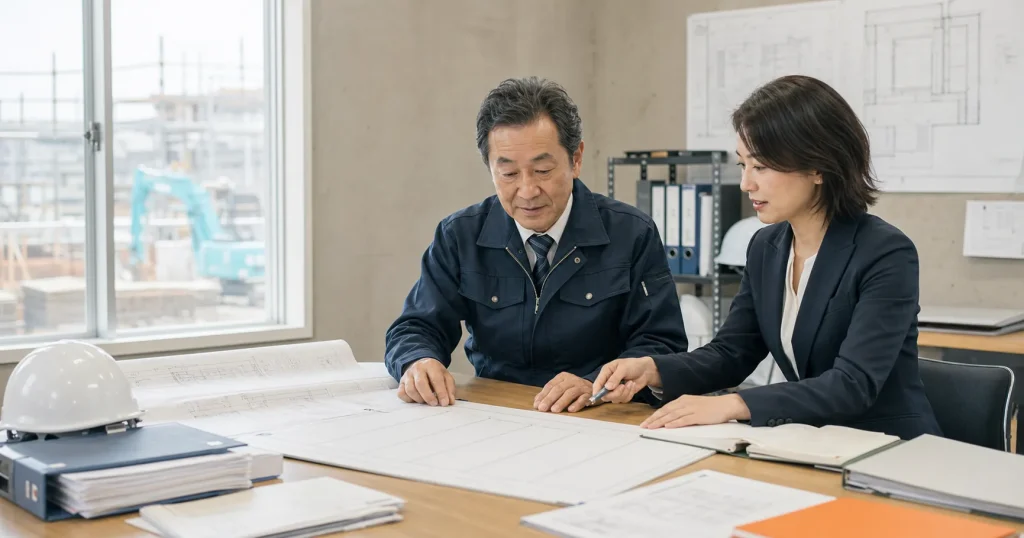 建設会社売却の準備と許可・経審・工事台帳を確認する様子